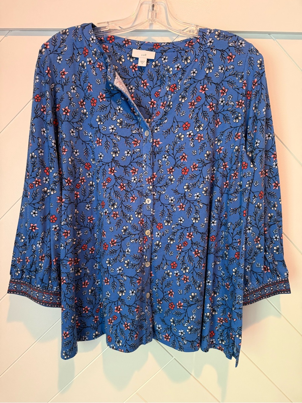 J. Jill Blue Floral Button-Front Blouse